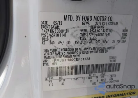 2012 Ford Expedition Xlt z USA, uszkodzony, nr VIN 1FMJU1H59CEF51738